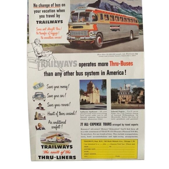 Vintage 1951 Trailways No Change of Bus Ad Advertisement - Picture 3 of 4